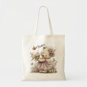 Bolso De Tela Ilustración de oso floral dulce con amuleto de mag