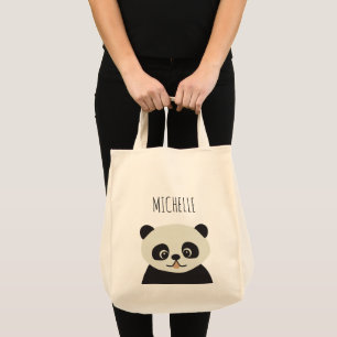Bolso De Tela Ilustracion de oso panda lindo y personalizado