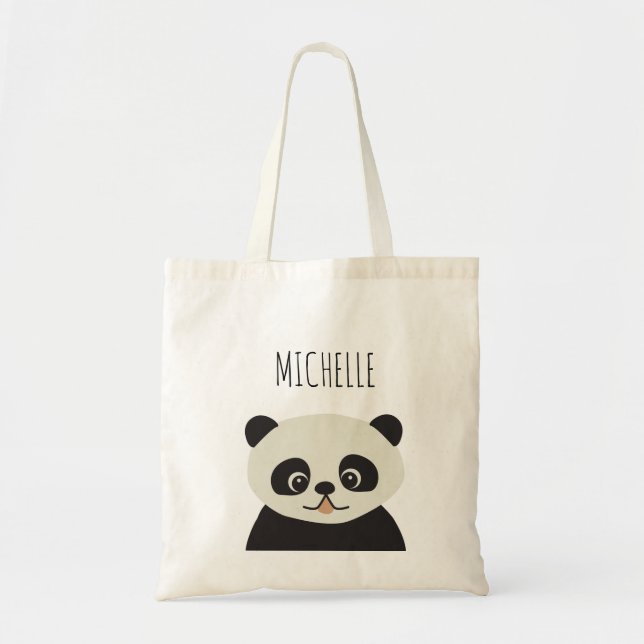 Bolso De Tela ilustracion de oso panda lindo y personalizado (Frente)