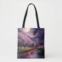 Bolso De Tela Ilustración de paisaje de ensueño del río bajo la 