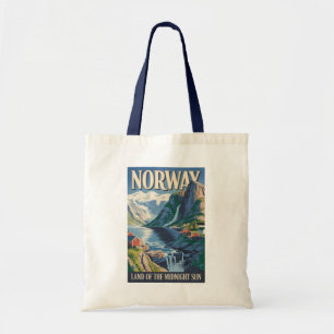 Bolso De Tela Ilustración de paisaje de Noruega Arte de viaje vi