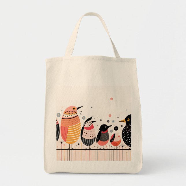 Bolso De Tela Ilustracion de pájaro con puntos y rayas (Frente)