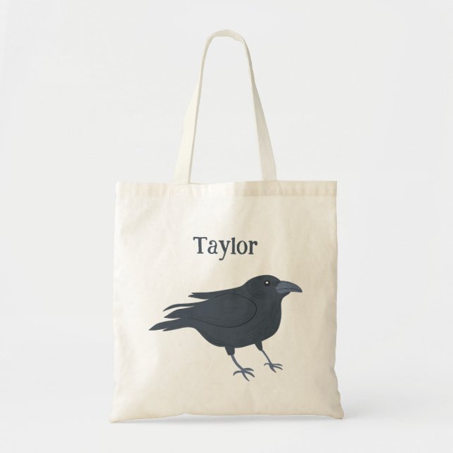 Bolso De Tela Ilustracion de pájaro negro personalizado (Frente)