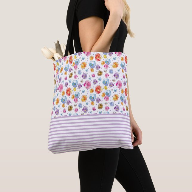 Bolso De Tela Ilustracion de patrón floral acuarela de Pansies (Detalle)