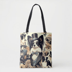 Bolso De Tela Ilustracion de perro de Papillon de época