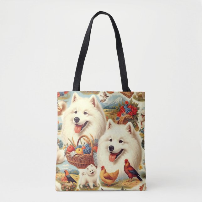 Bolso De Tela Ilustracion de perro Samoyed de época (Anverso)