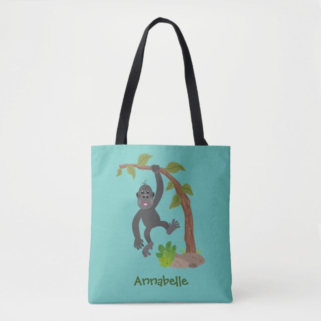 Bolso De Tela Ilustracion de personalizado de bebé gorila feliz (Anverso)