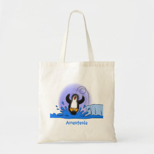 Bolso De Tela Ilustracion de personalizado de pingüino puenteado