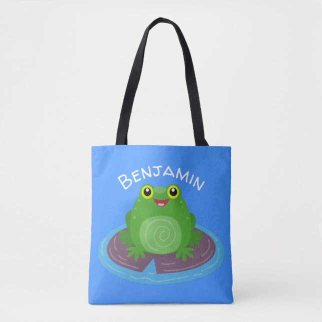 Bolso De Tela Ilustracion de personalizado de rana verde alegre (Anverso)