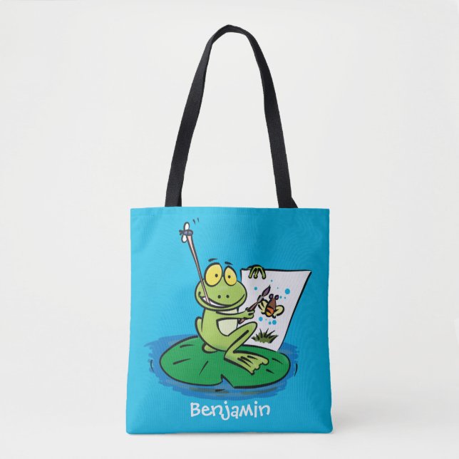 Bolso De Tela Ilustracion de personalizado de rana verde lindo (Anverso)