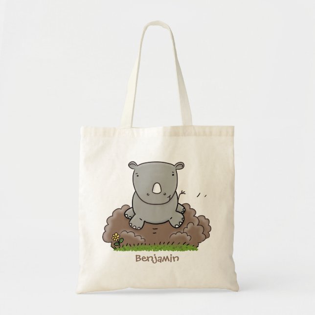 Bolso De Tela Ilustracion de personalizado de rinocerontes (Frente)