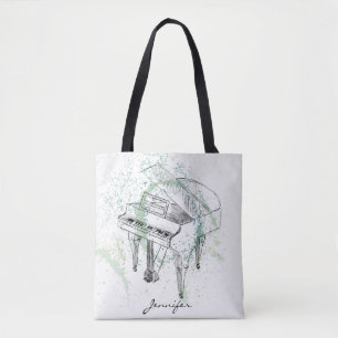 Bolso De Tela Ilustración de piano personalizado Arte Dibujo Ama