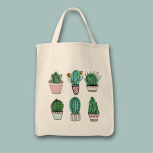 Bolso De Tela Ilustración de planta en maceta de cactus suculent