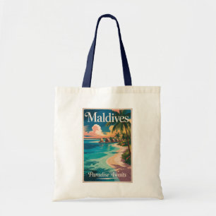 Bolso De Tela Ilustración de playa de Maldivas Arte de viaje vin