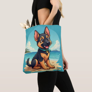 Bolso De Tela Ilustracion de playa de Pastor Alemán