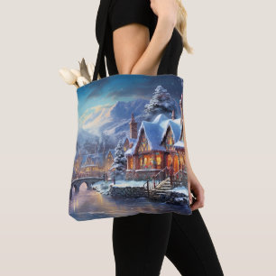 Bolso De Tela Ilustración de pueblo invernal