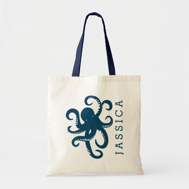 Bolso De Tela Ilustracion de pulpo azul de la Marina Cute (Frente)