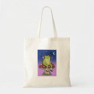 Bolso De Tela Ilustración de rana linda escuchando música en hon