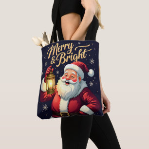 Bolso De Tela Ilustración de Santa Claus alegre sosteniendo una