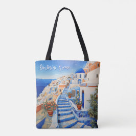 Bolso De Tela Ilustracion de Santorini | Arte de viajes