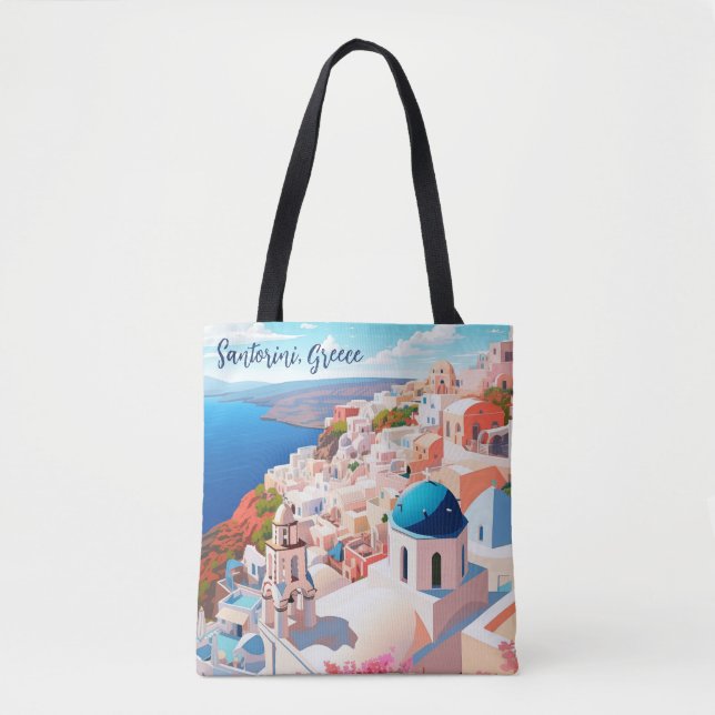 Bolso De Tela Ilustracion de Santorini | Arte de viajes (Anverso)
