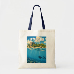 Bolso De Tela Ilustración de Seychelles Arte de Viaje Vintage