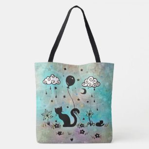 Bolso De Tela Ilustración de silueta de gato lindo