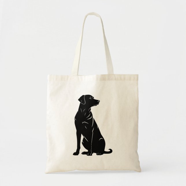 Bolso De Tela Ilustracion de silueta de labrador negro (Frente)