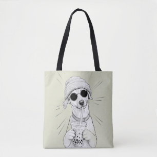 Bolso De Tela Ilustración de té de burbujas de cachorro Kawaii