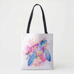 Bolso De Tela Ilustracion de Tortuga de Natación Colorida