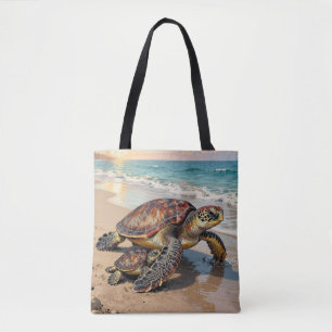 Bolso De Tela Ilustración de tortuga marina y bebé 