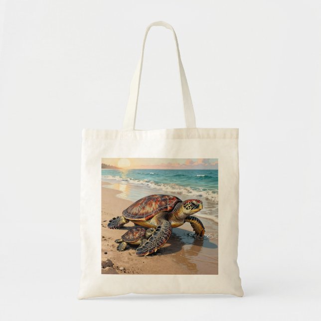 Bolso De Tela Ilustración de tortuga marina y cría  (Frente)