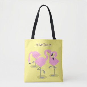 Bolso De Tela Ilustracion de trío de flamingo rosado