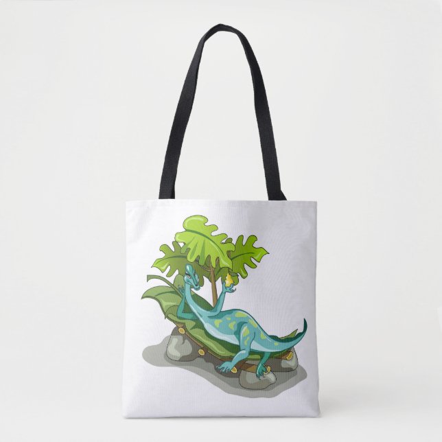 Bolso De Tela Ilustracion De Un Atardecer Iguanodon. (Anverso)
