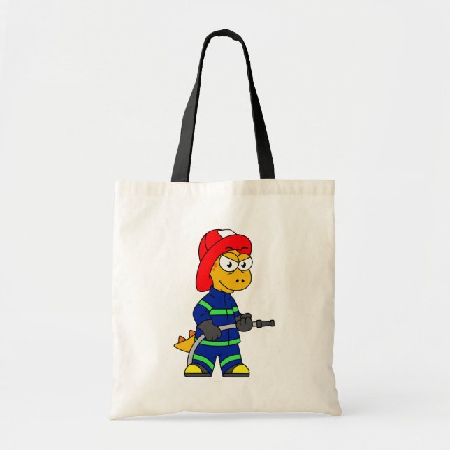 Bolso De Tela Ilustracion De Un Bombero De Tirano Rex. (Frente)