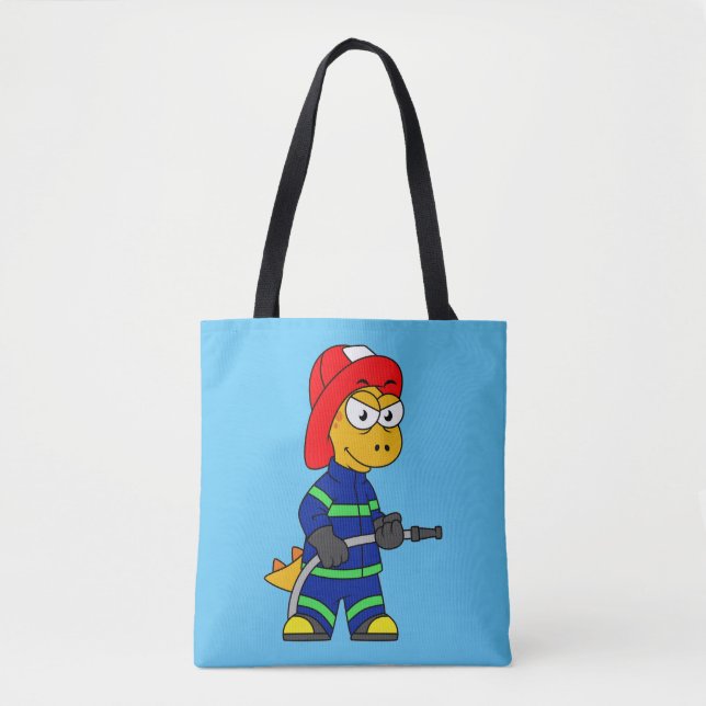 Bolso De Tela Ilustracion De Un Bombero De Tirano Rex. (Anverso)