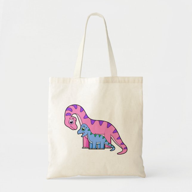 Bolso De Tela Ilustracion De Un Brachiosaurio Madre E Hijo. (Frente)