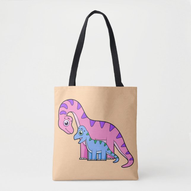 Bolso De Tela Ilustracion De Un Brachiosaurio Madre E Hijo. (Anverso)