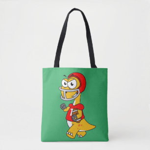 Bolso De Tela Ilustracion De Un Brontosauro Jugando Fútbol.