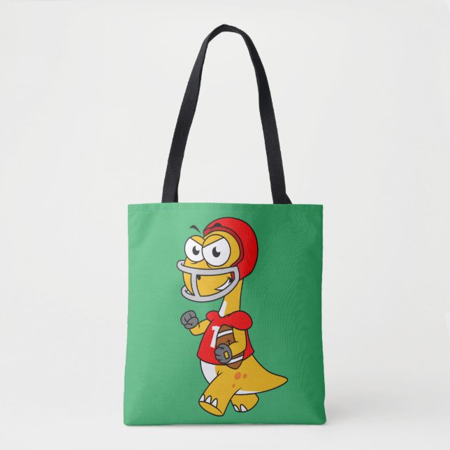 Bolso De Tela Ilustracion De Un Brontosauro Jugando Fútbol. (Anverso)