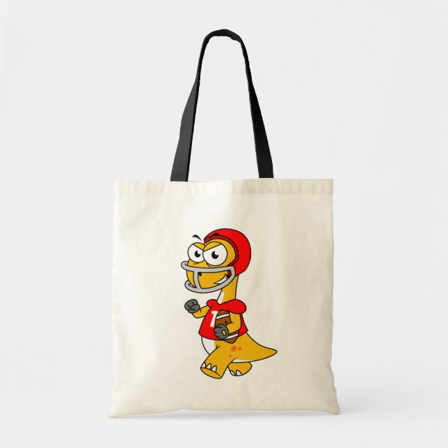 Bolso De Tela Ilustracion De Un Brontosauro Jugando Fútbol. (Frente)