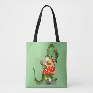 Bolso De Tela Ilustracion De Un Brontosauro Tocando Maracas.