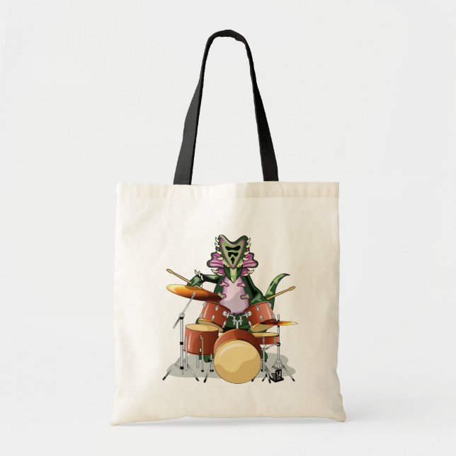 Bolso De Tela Ilustracion De Un Chasmosaurio Tocando Los Tambore (Frente)