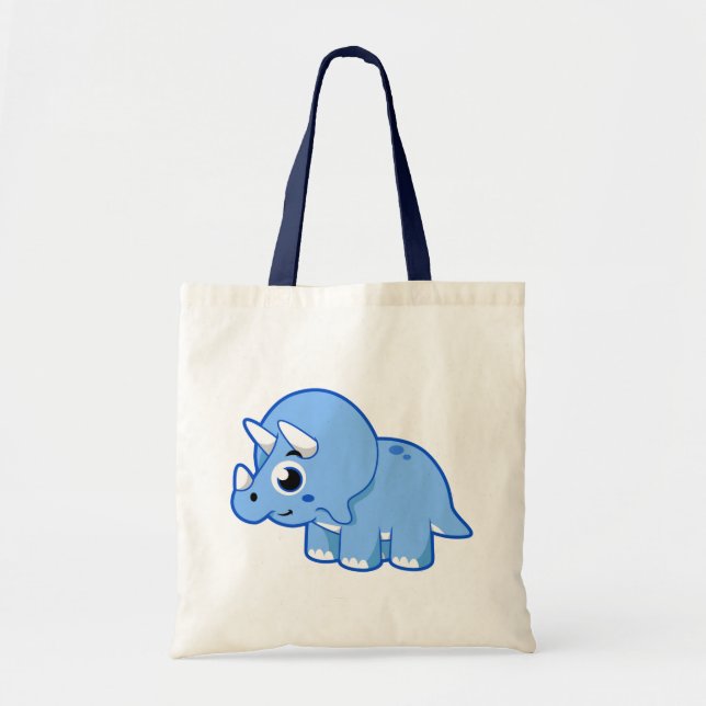 Bolso De Tela Ilustracion De Un Dinosaurio Triceratops. (Frente)