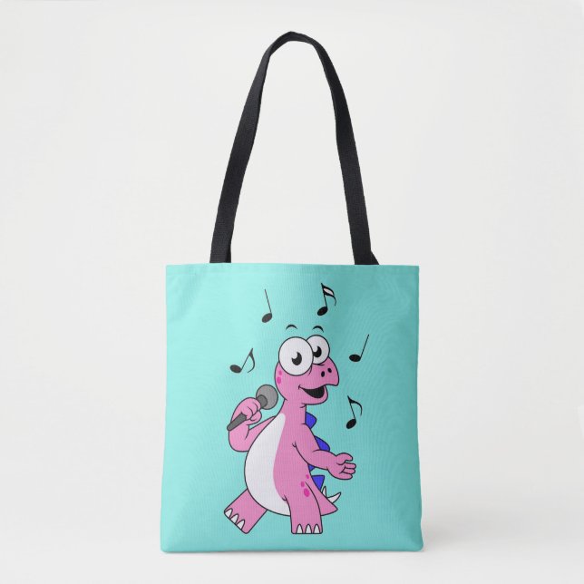 Bolso De Tela Ilustracion De Un Estegosaurio Cantante. (Anverso)
