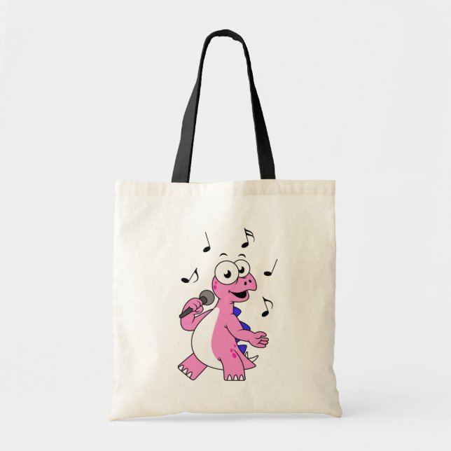 Bolso De Tela Ilustracion De Un Estegosaurio Cantante. (Frente)