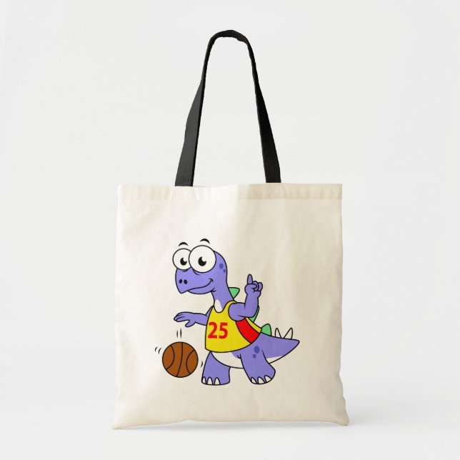 Bolso De Tela Ilustracion De Un Estegosaurio Jugando Baloncesto. (Frente)