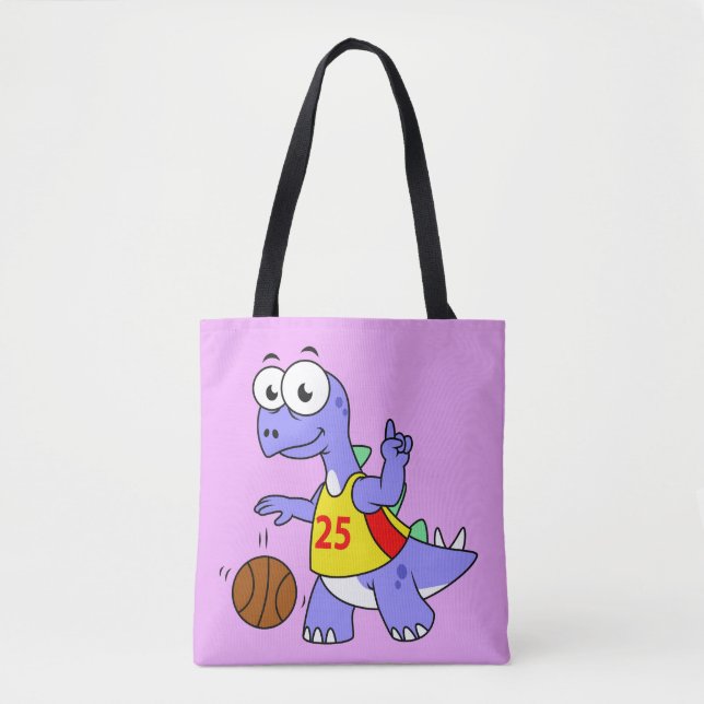 Bolso De Tela Ilustracion De Un Estegosaurio Jugando Baloncesto. (Anverso)