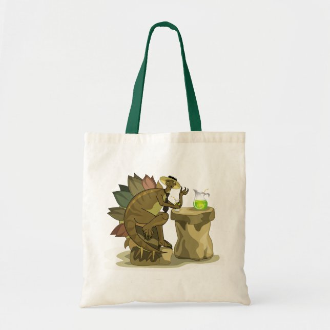 Bolso De Tela Ilustracion De Un Estegosaurio Que Bebe Una Bebida (Frente)