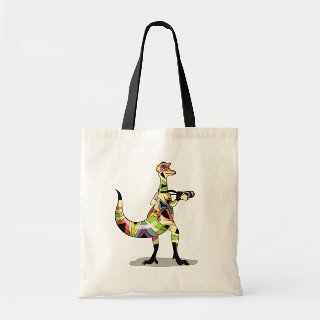 Bolso De Tela Ilustracion De Un Fotógrafo Iguanodon. (Frente)